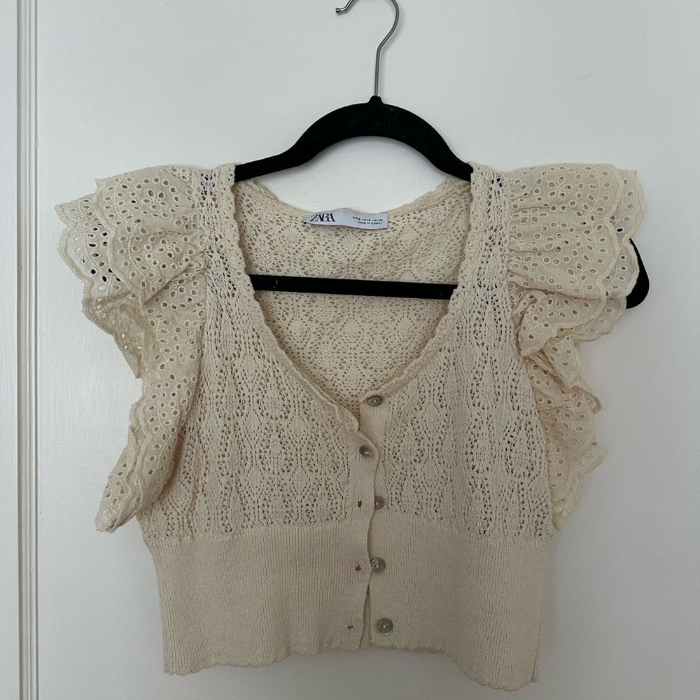 Zara Beige Lace Knit Top